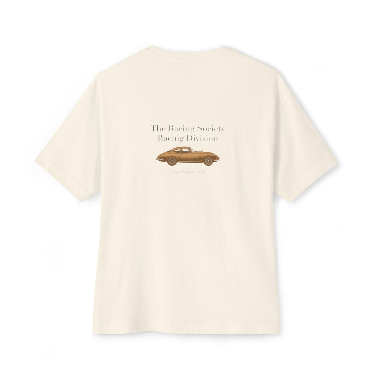 Racing Division oversized boxy tee — back print, Natural