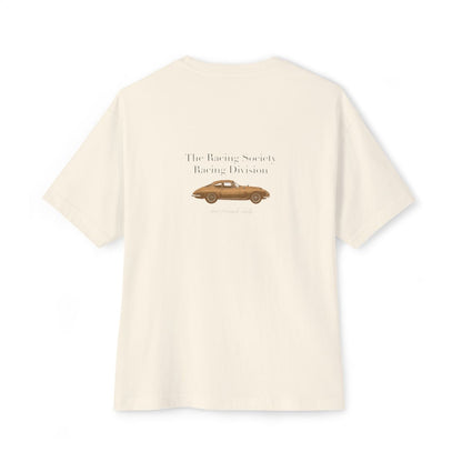 Racing Division oversized boxy tee — back print, Natural