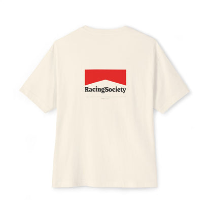Racing Society Box Logo oversized boxy tee — back print, Natural