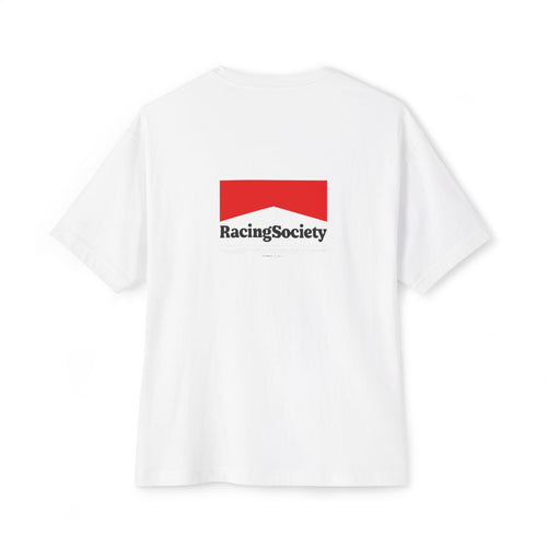 Racing Society Box Logo oversized boxy tee — back print, White