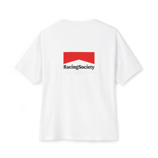 Racing Society Box Logo oversized boxy tee — back print, White