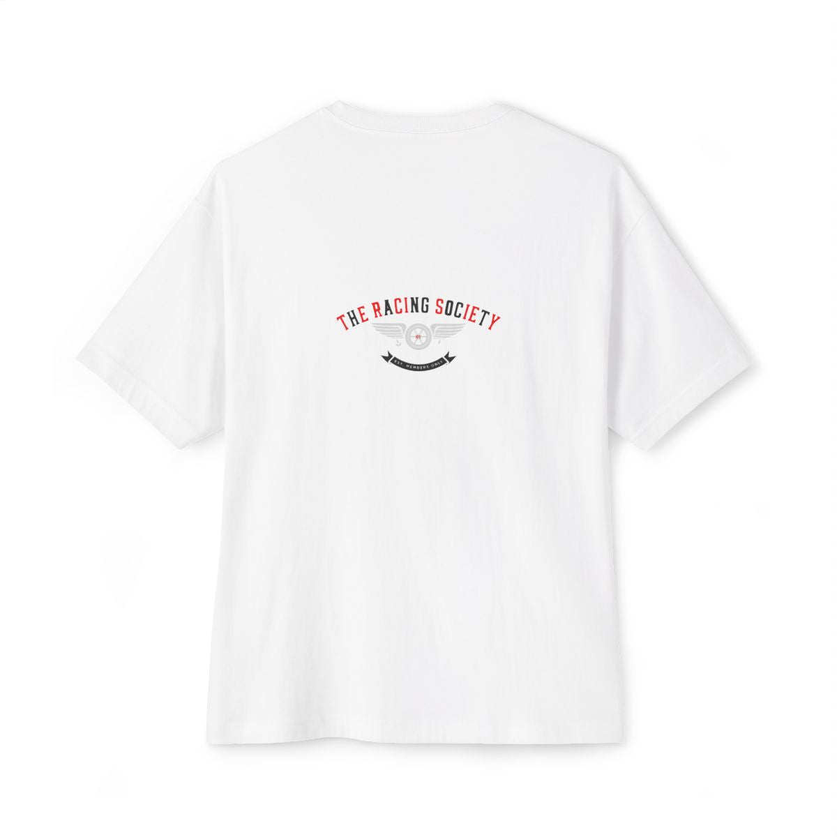 Racing Society Crest oversized boxy tee — back print, White