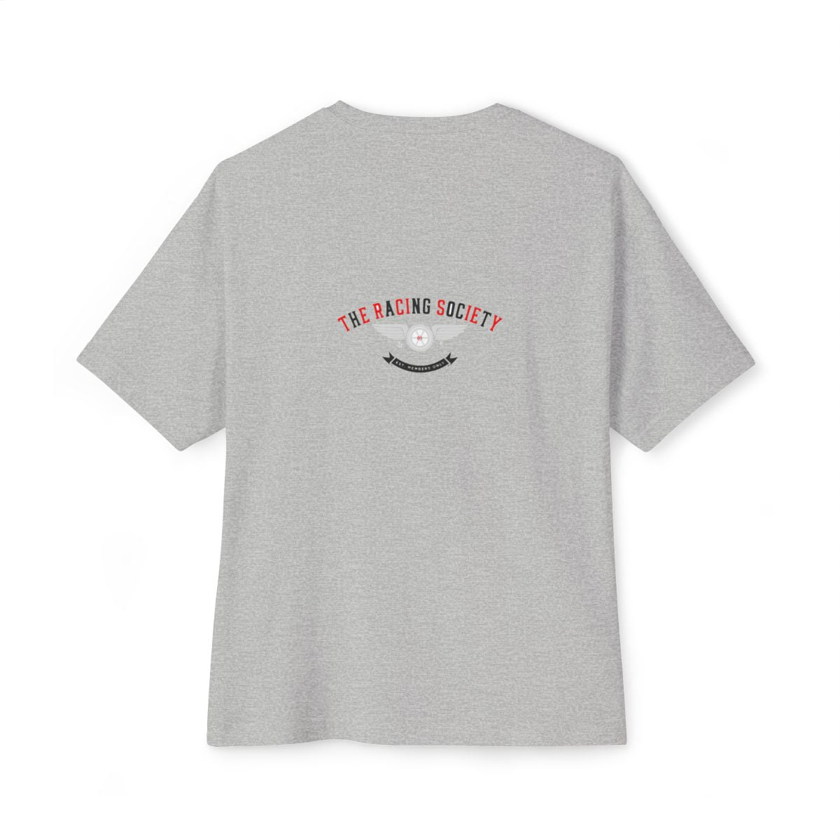 Racing Society Crest oversized boxy tee — back print, Athletic Heather