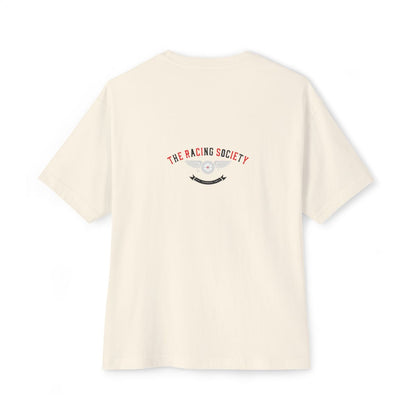Racing Society Crest oversized boxy tee — back print, Natural