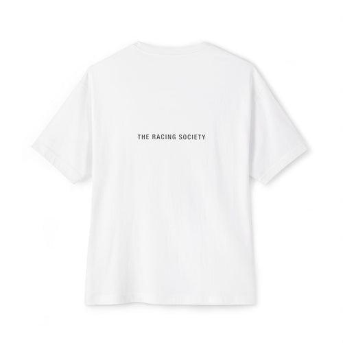 Racing Society Wordmark oversized boxy tee — back print, White