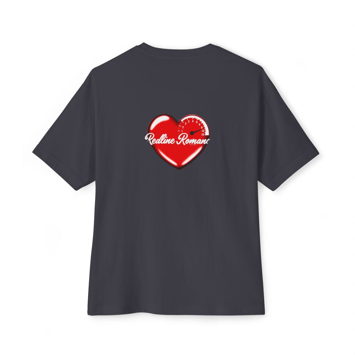 Redline Romance oversized boxy tee — back print, Dark Grey