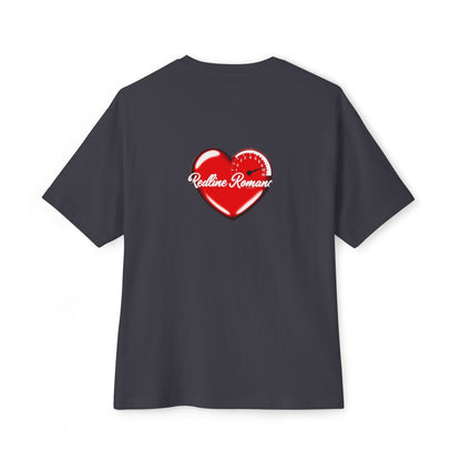 Redline Romance oversized boxy tee — back print, Dark Grey