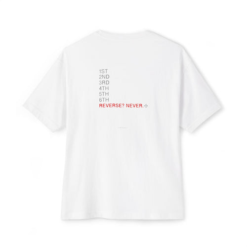 Reverse? Never. oversized boxy tee — back print, White