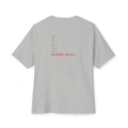 Reverse? Never. oversized boxy tee — back print, Athletic Heather