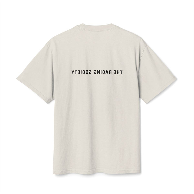Reversed Wordmark oversized faded tee — back view, Faded Bone, The Racing Society