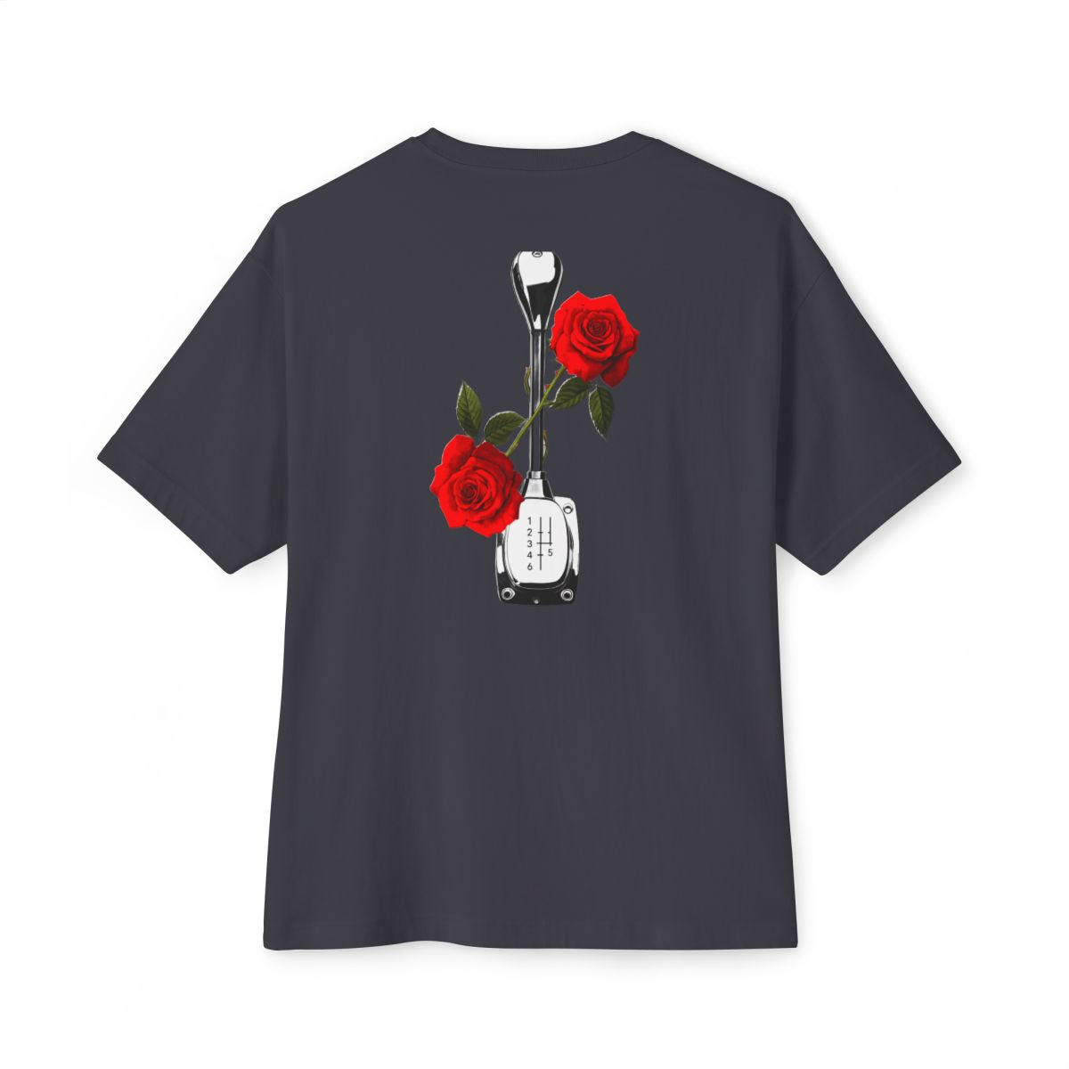 Roses & Redline oversized boxy tee — back print, Dark Grey