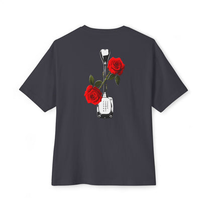 Roses & Redline oversized boxy tee — back print, Dark Grey