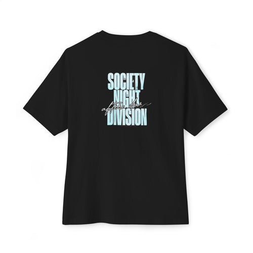Society Night Division oversized boxy tee — back print, Black