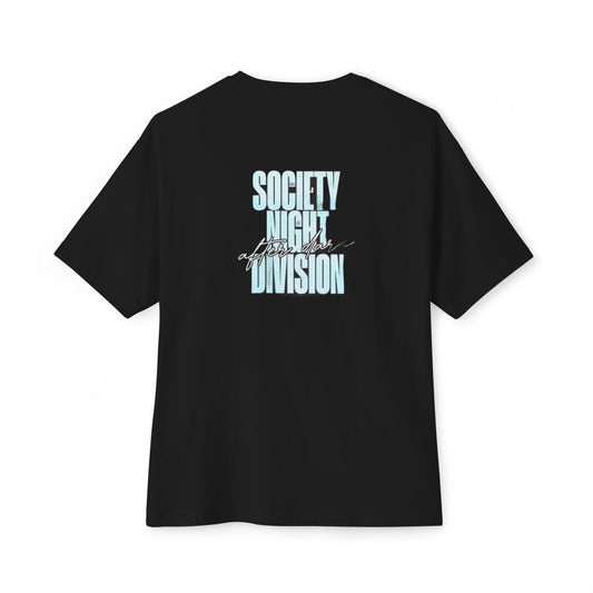 Society Night Division oversized boxy tee — back print, Black