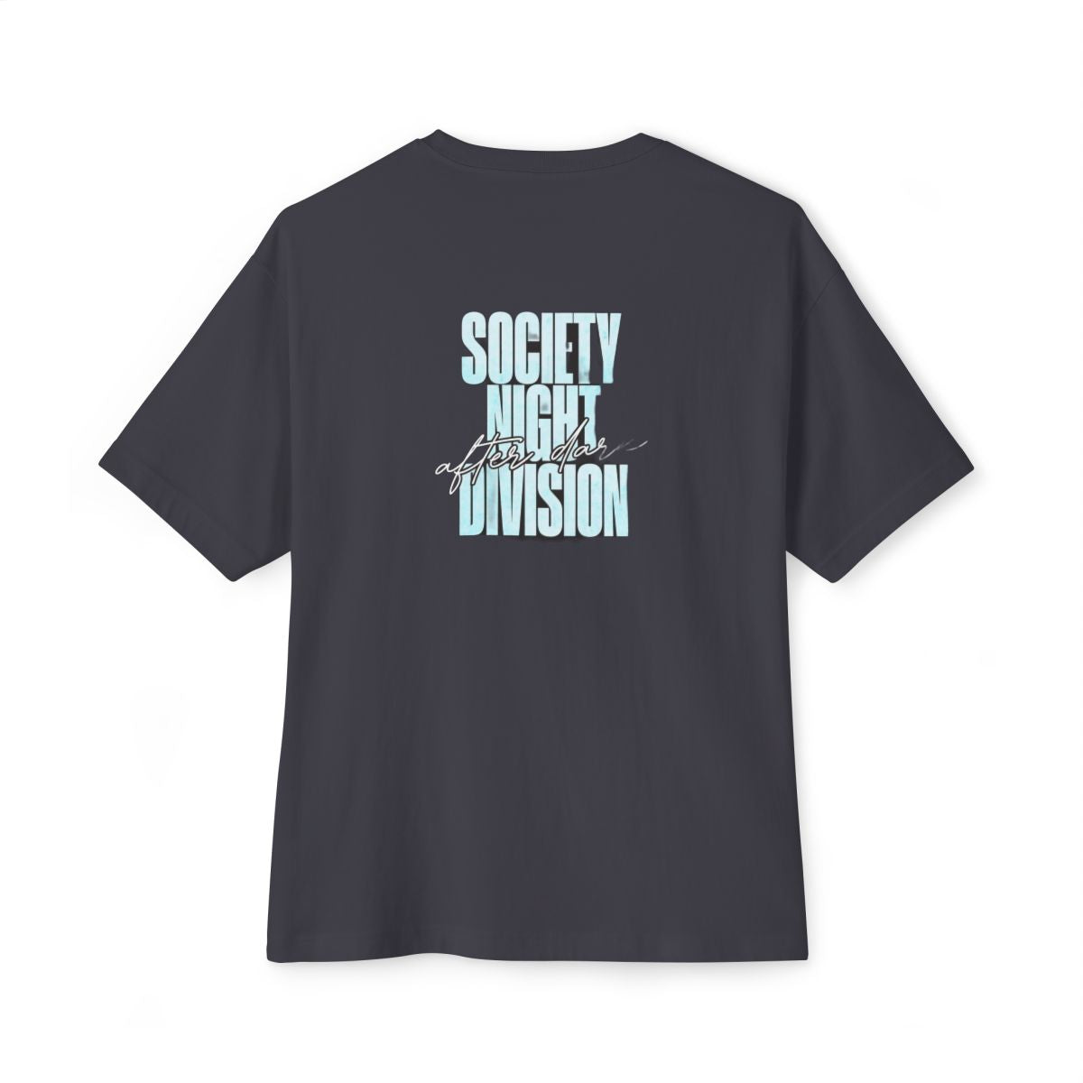 Society Night Division oversized boxy tee — back print, Dark Grey