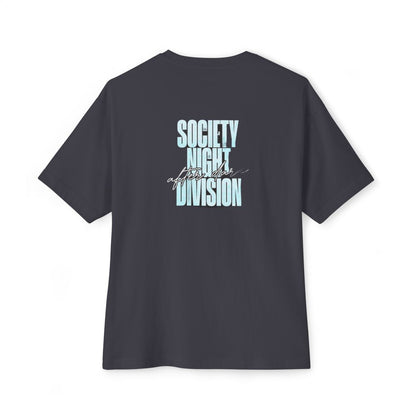 Society Night Division oversized boxy tee — back print, Dark Grey