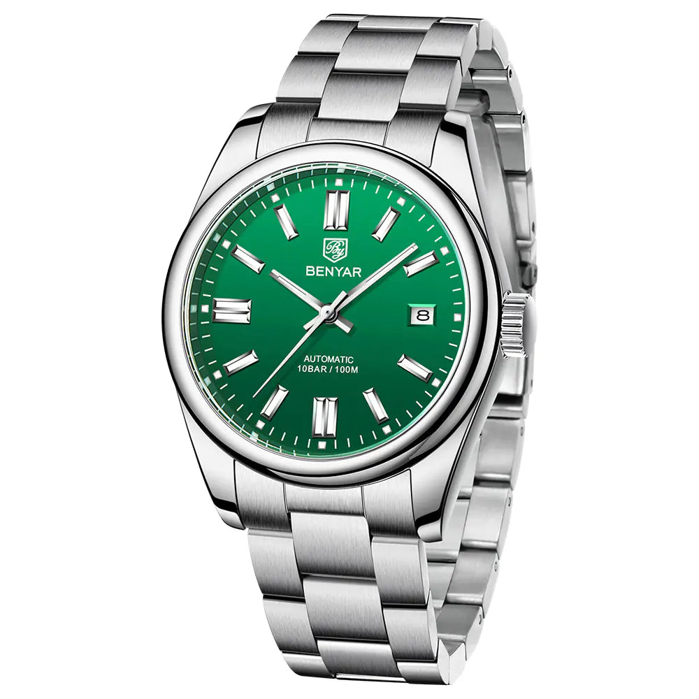 Benyar Automatic Mechanical Watch — Mens Stainless Steel Bracelet