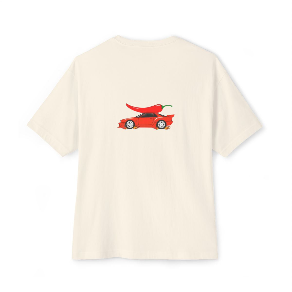 Too Hot To Handle oversized boxy tee — back print, Natural