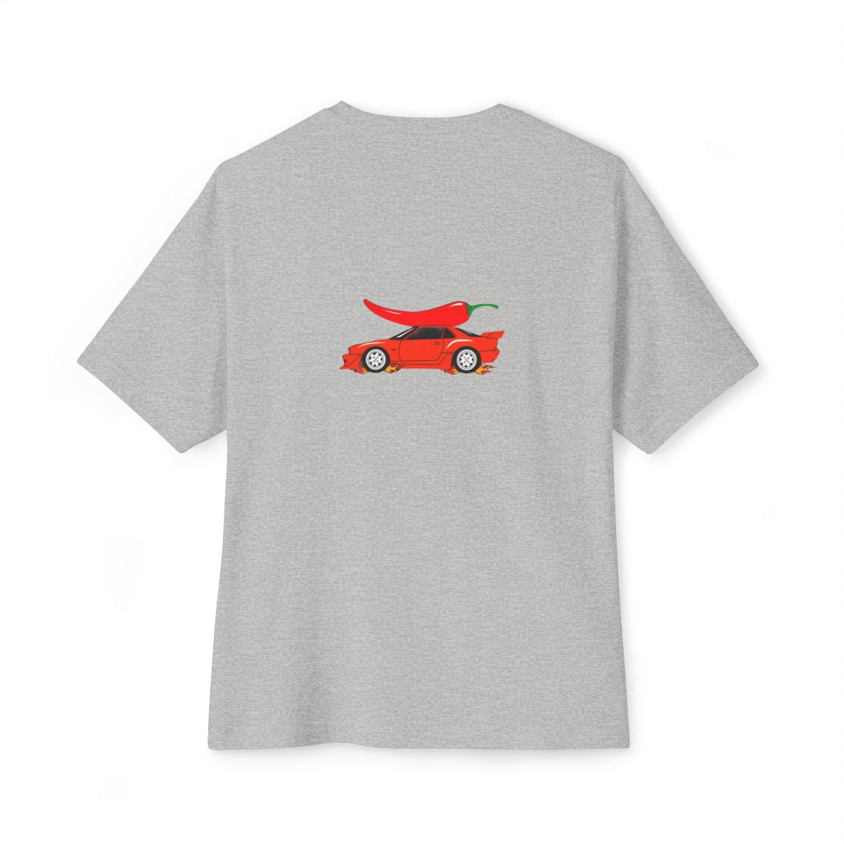 Too Hot To Handle oversized boxy tee — back print, Athletic Heather