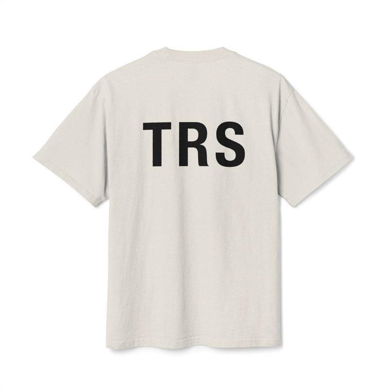 TRS Monogram oversized faded tee — back view, Faded Bone, The Racing Society