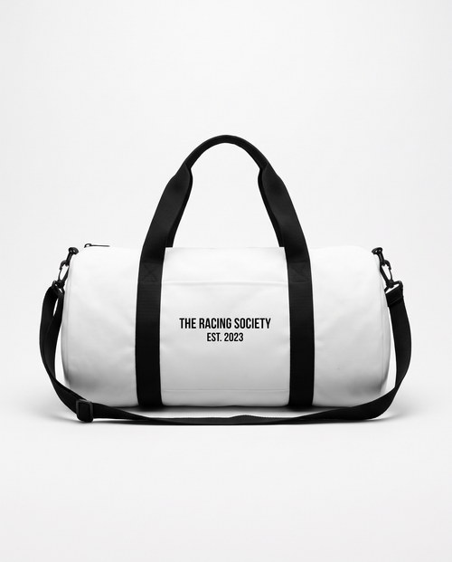 Wordmark duffle bag in white, official product photo