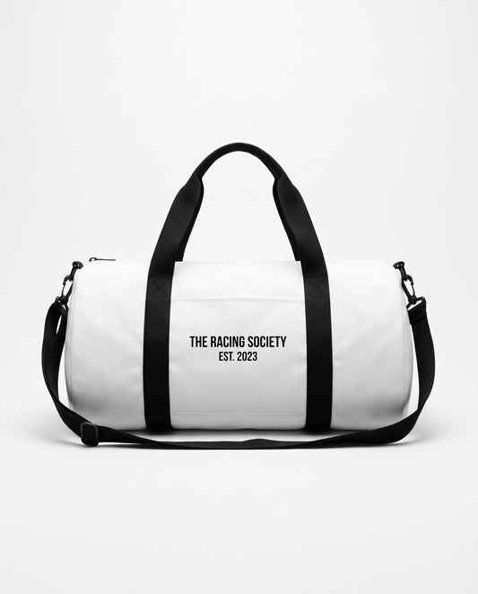 Wordmark duffle bag in white, official product photo