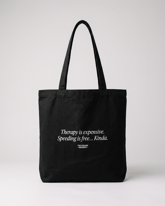 Therapy Is Expensive black eco tote, official product photo