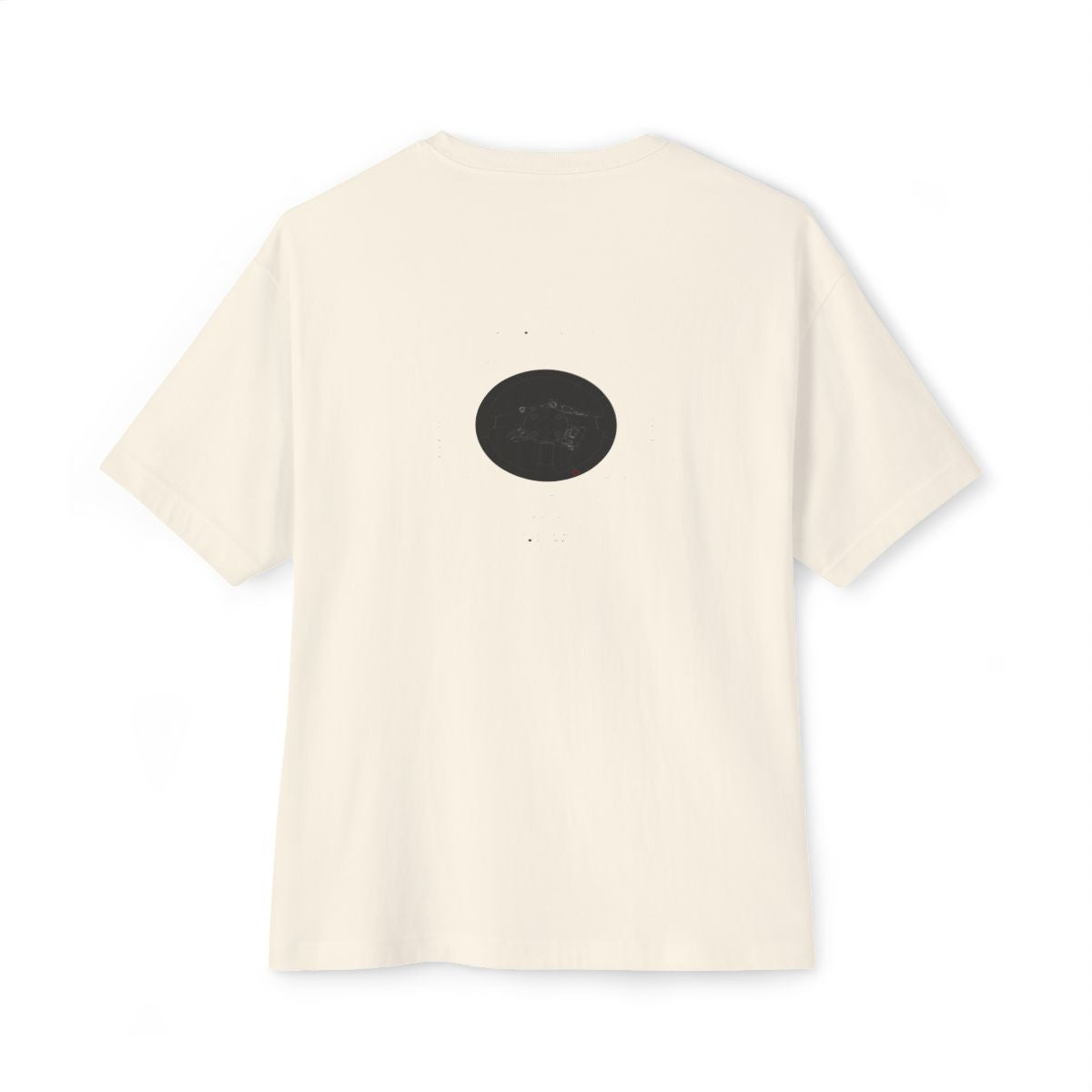 We Don't Discuss Numbers oversized boxy tee — back print, Natural