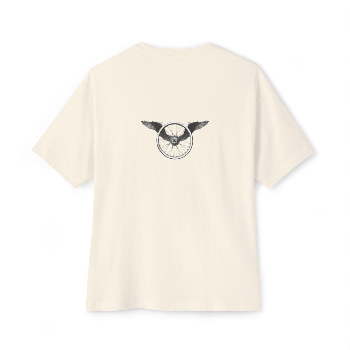 Winged Wheel oversized boxy tee — back print, Natural