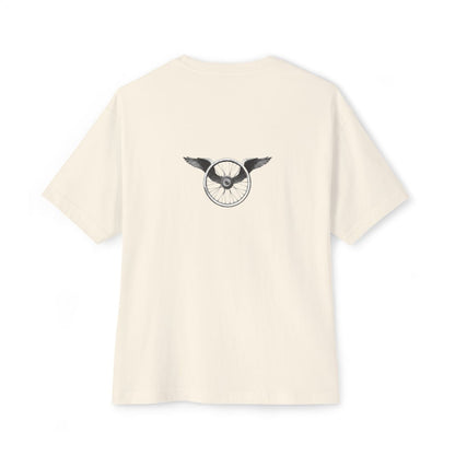 Winged Wheel oversized boxy tee — back print, Natural