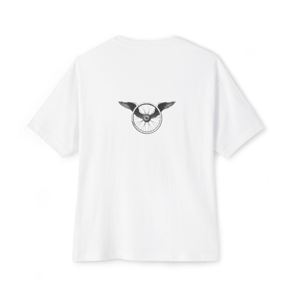 Winged Wheel oversized boxy tee — back print, White