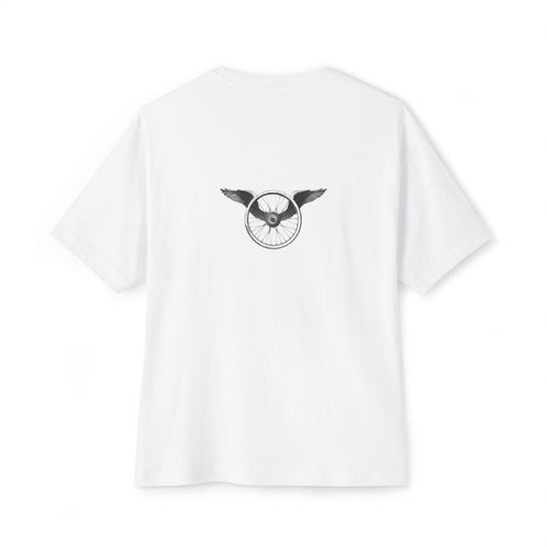 Winged Wheel oversized boxy tee — back print, White