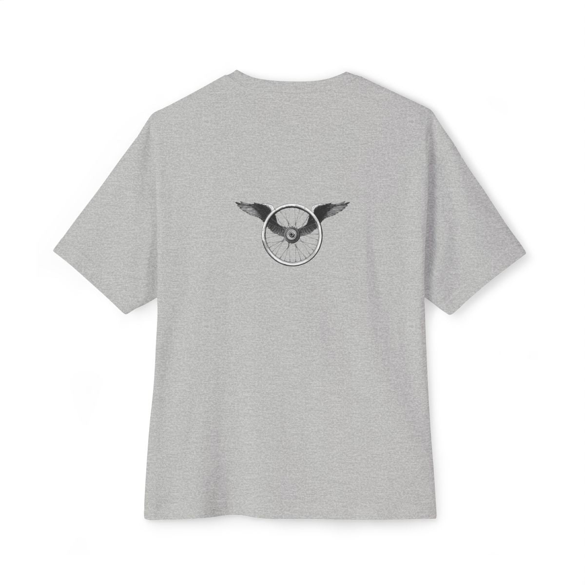 Winged Wheel oversized boxy tee — back print, Athletic Heather